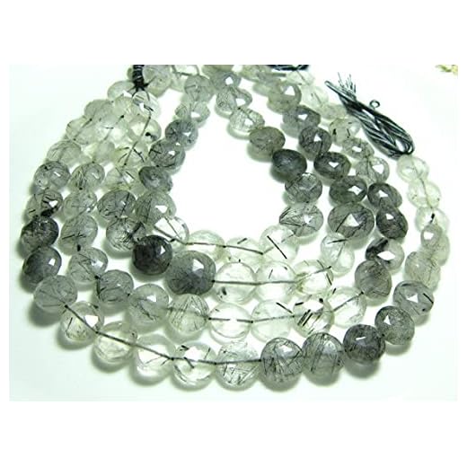 LKBEADS Black Rutile Faceted Coin Briolettes- 10" Strand -Stones measure -10-11mm