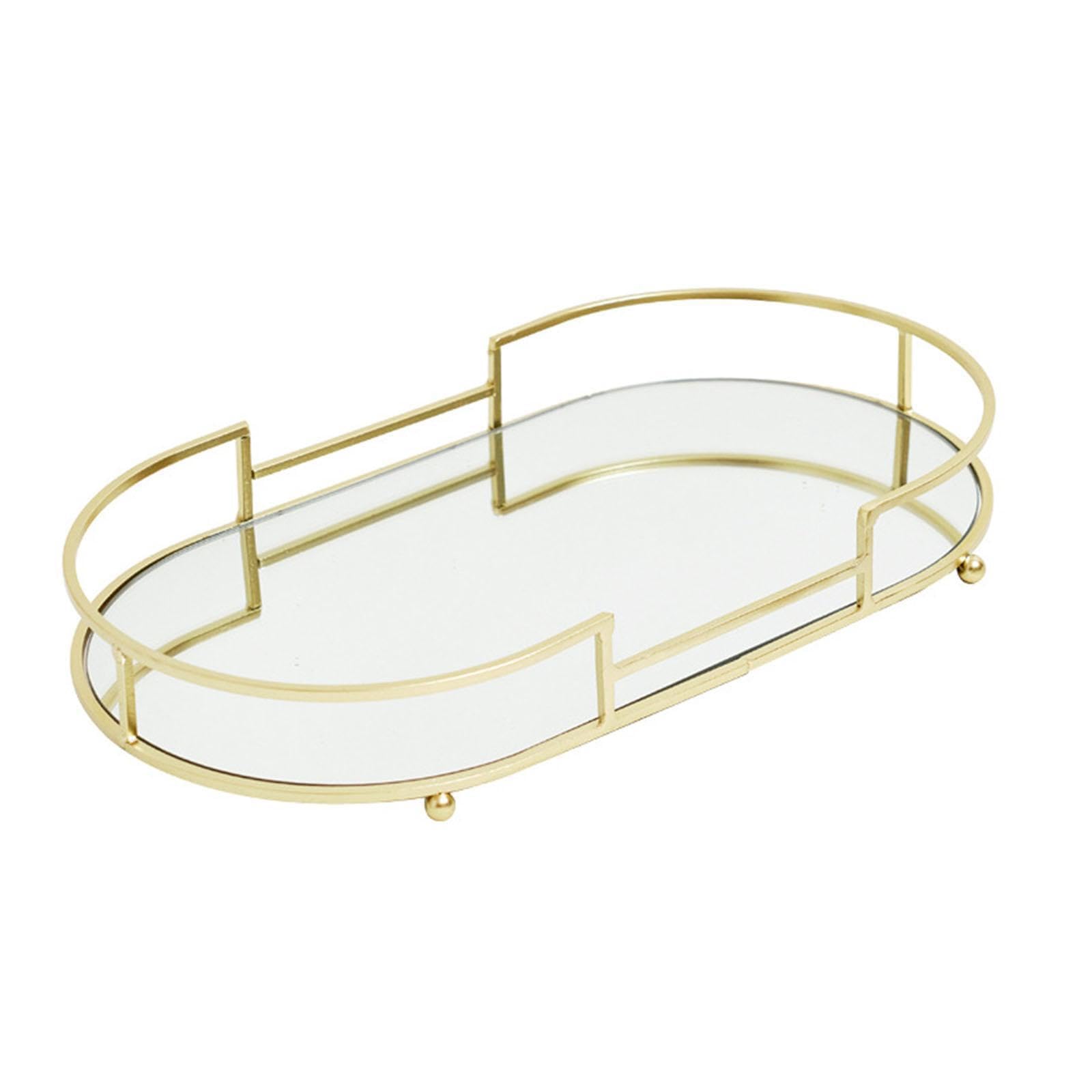 AMSLSIU Practical Mirror Jewelry Tray Organizer Featuring Smooth Storing Makeup And Perfume At Home Or Office Mirror Jewelry Tray Perfume Makeup Storage, Gold, Size A