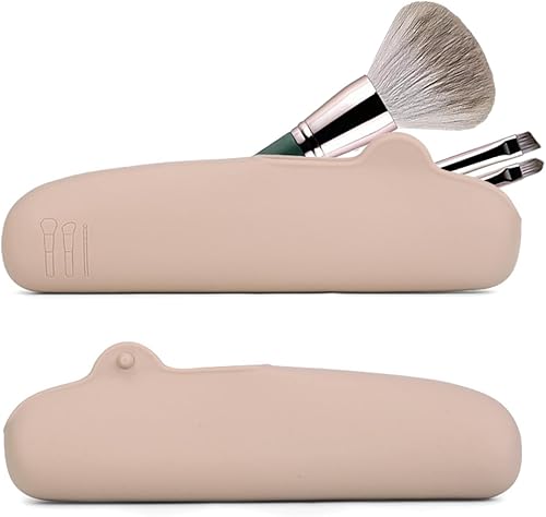 Soporte para brochas de maquillaje, juego de brochas de silicona impermeable para cosméticos, estuche de almacenamiento protector para viajes,
