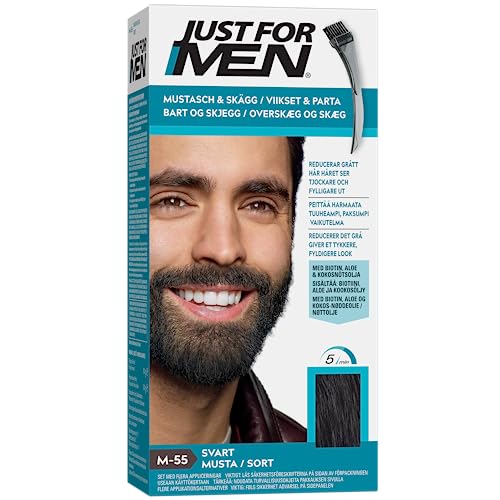 Just for Men Bigote y barba de color negro, elimina las canas para un aspecto más grueso y completo - M55.