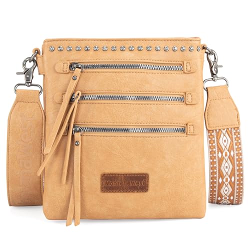Montana West Crossbody Bags for Women Multi Pocket Cross Body Bag Purses with Guitar Strap Tan MWC-184TN