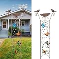 Vintage Butterfly Bird Bath Trellis & Bird Feeder with Metal Stake - 7.2" Cast Iron Bird Bath Bowl for Outdoor Garden Decor