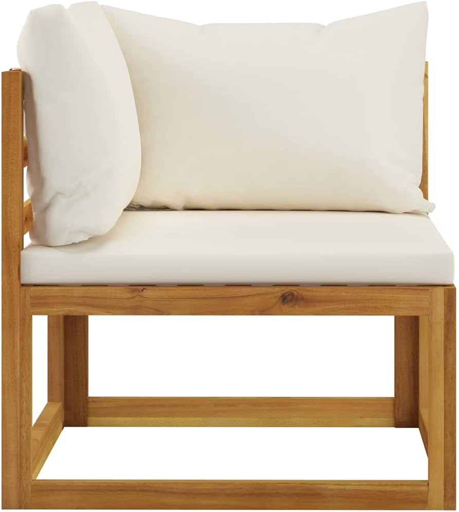 Garden Bench Cream White,Modern Corner Sofa Set with Cream White Cushions Durable Solid Acacia Wood Outdoor or Indoor Furniture for Garden and Terrace Patio Furniture