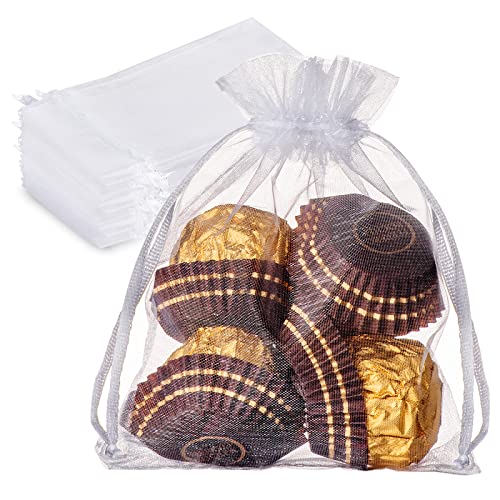 100PCS 4x4.72 inches Sheer Organza Bags, White Wedding Favor Bags with Drawstring, Jewelry Gift Bags for Party, Jewelry, Festival, Makeup Organza Favor Bags,net gift bags,Drawstring Goody bags