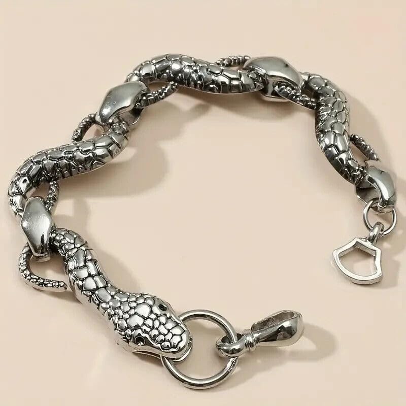 925 Sterling Silver Fashion Cobra Python Anaconda Giant Snake 7.5" Bracelet Affordable Matching Bracelets Elegant Accessories Daily Wear Jewelry Sleek Minimalist Designs