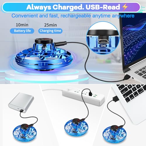 Vantexi Flying Spinner Mini Drone,Hand Controlled Drone Flying Toy New Fly UFO Magic Flying Fidget Spinner with Lights,Christmas Birthday Party Gifts for Girls Boys(Blue) - Thumbnail 5