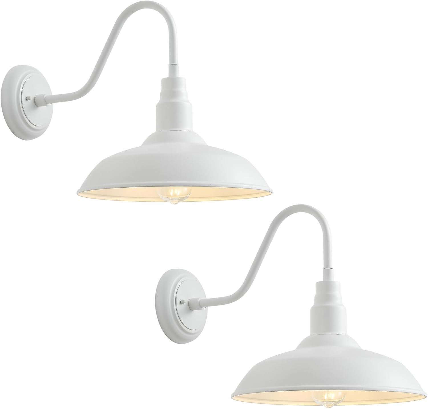 2 Pack 14in Barn Gooseneck Lights for House, White Outdoor Farmhouse Wall Light Fixture for Porch, Exterior Patio Wall Sconce for Front Door, Garage White 14" Dome