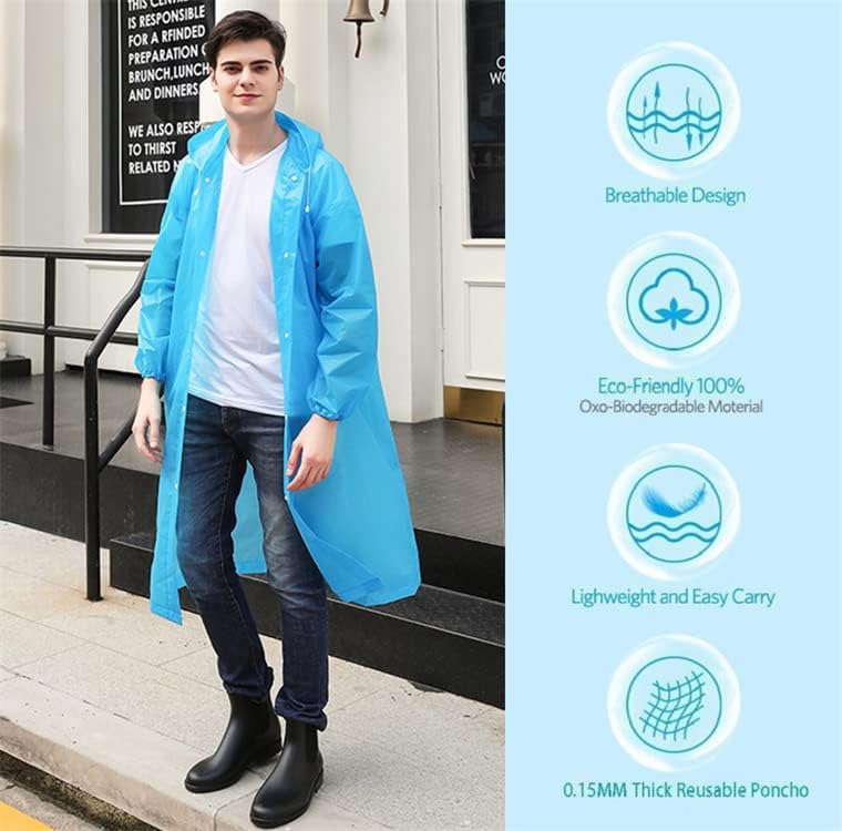 Miniatura 5 de Poncho de lluvia para adultos, reutilizables, paquete de 2 a 5 unidades, capa impermeable de EVA con capucha, equipo de lluvia para hombres y mujeres