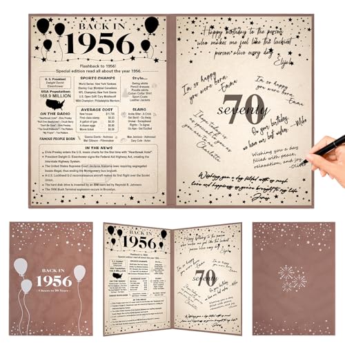 Image of Crenics 70th Birthday Decorations for Women or Men, Vintage Back in 1956 Poster, 70th Birthday Guest Signature Book, Awesome 70 Birthday Gifts