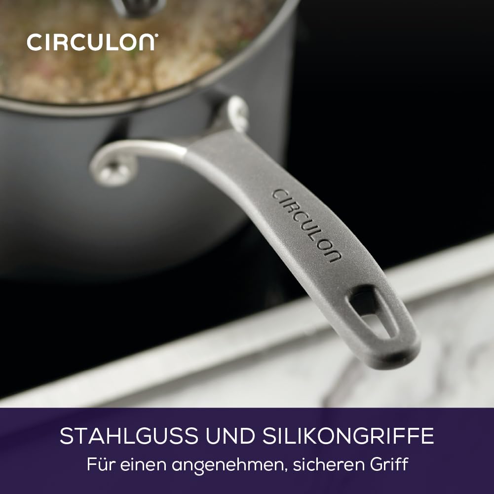 Circulon Scratch Defense Saucentopf-Set - Induktions-Saucenpfannen-Set mit Antihaftbeschichtung und Deckeln, 14 cm, 16 cm & 18 cm, spülmaschinen- und backofenfestes Kochgeschirr, Grau
