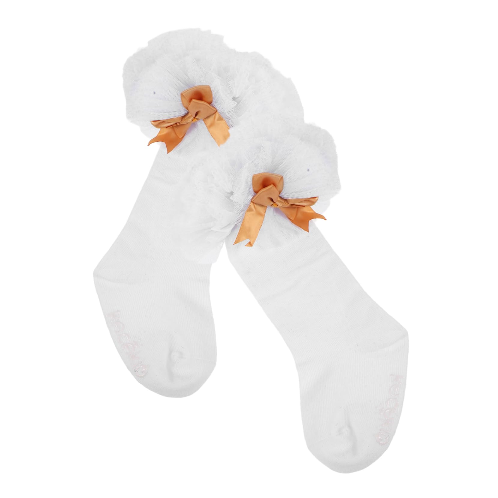 LIFKOME Soft Cotton Baby Socks Bow and Tulle White for Girls Toddlers Knee Socks for Dance Shows