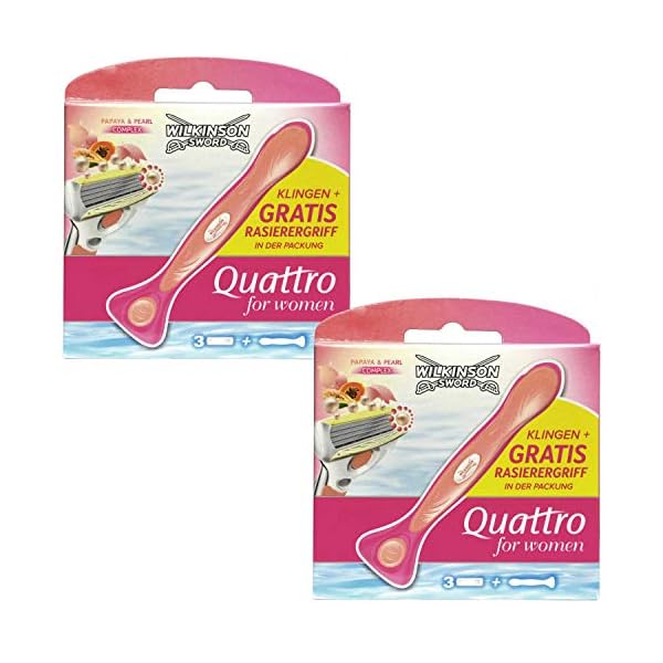 2 x Wilkinson Quattro for Women Rasierer und 6 x Klingen mit Papaya & Pearl Complex