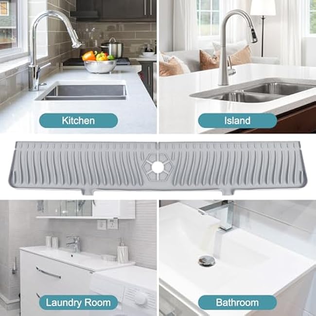 30 inch Kitchen Sink Splash Guard, Faucet Splash Guard, Kitchen Faucet Mat, Longer Silicone Sink Mat for Kitchen Counter, Bathroom, Farmhouse, Drip Protector Splash Countertop (Gray)