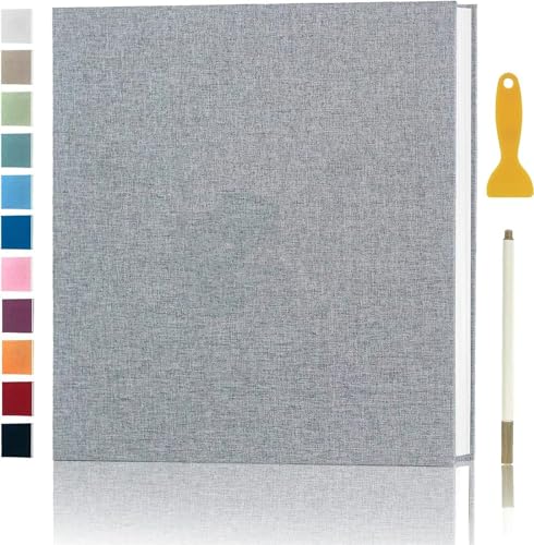 Aenbuslm Photo Album Self Adhesive Pages for 4x6 5x7 8x10 Pictures Scrapbook Magnetic Photo Albums with Sticky Pages Books with A Metallic Pen for Baby Wedding Family 11x10.6 Grey 40 Pages
