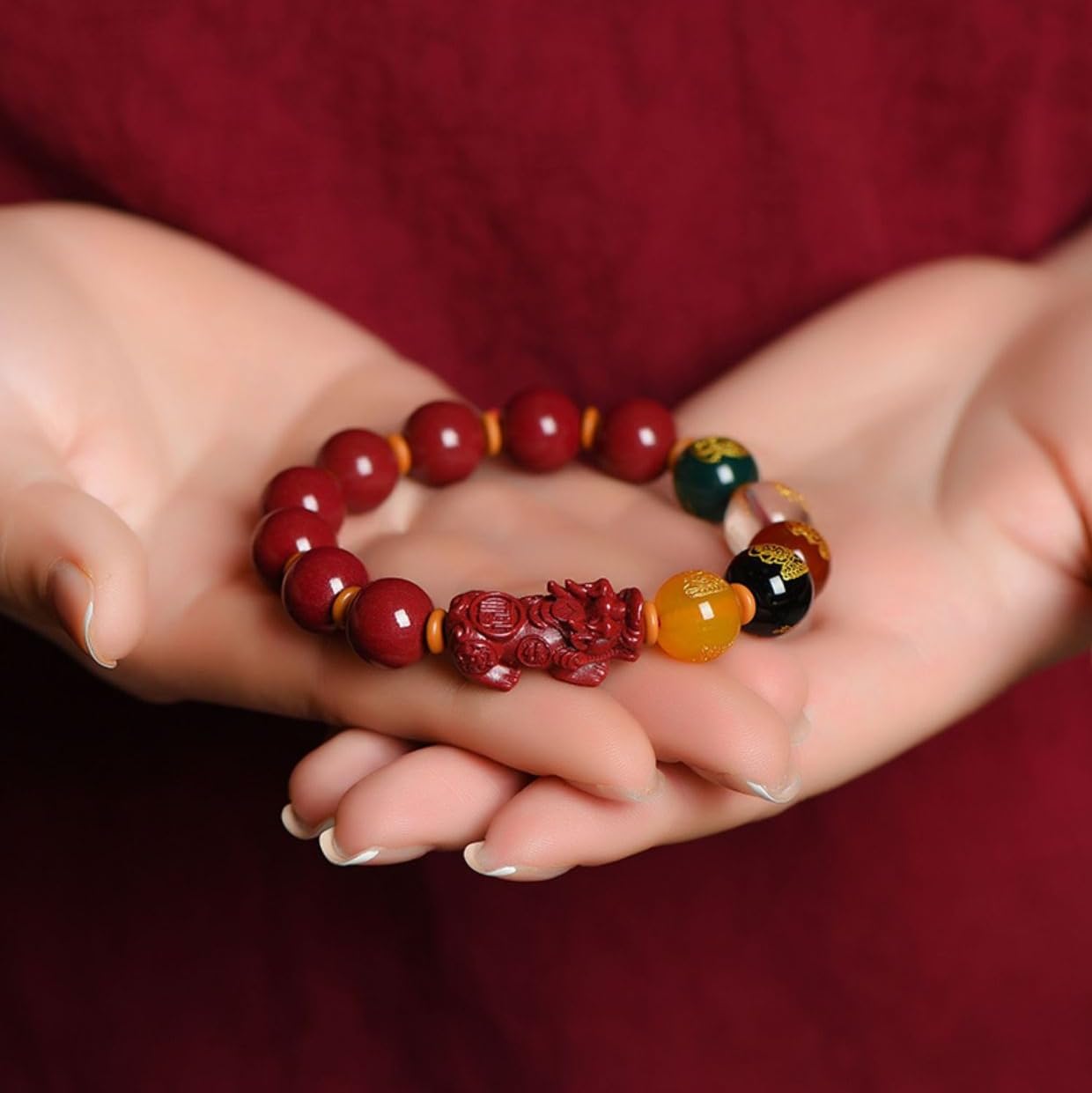 Bracciale Elastico Bracciale In Cinabro Rosso Scuro