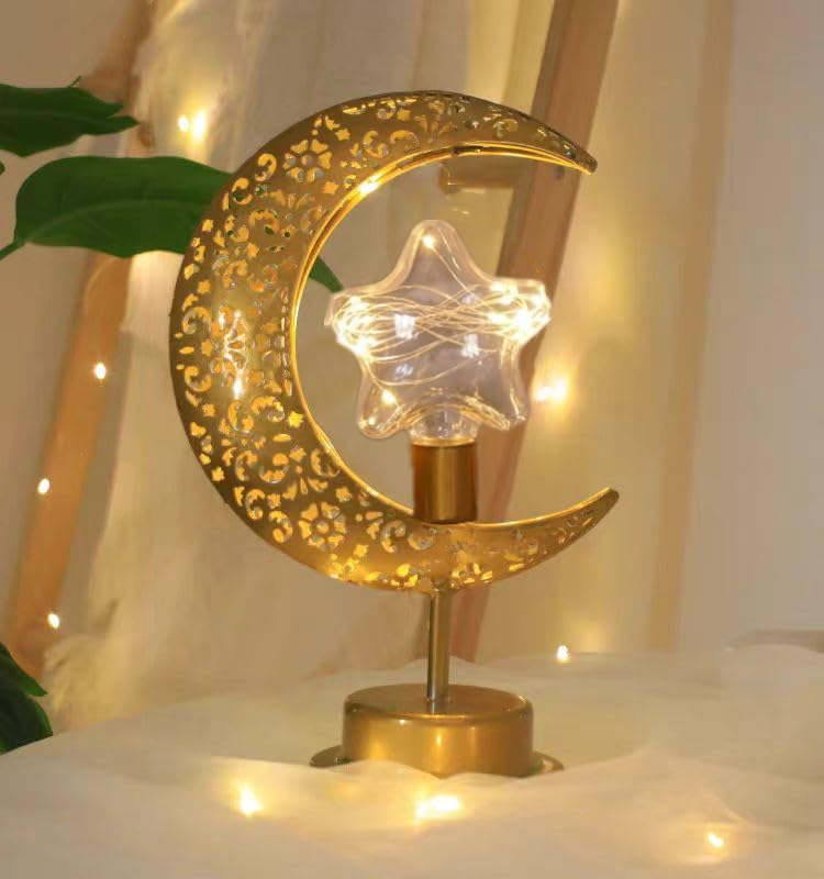 HFHungkeong The Enchanted Lunar Lamp Powered by Battery,LED Star Moon Lights Crescent Moon Table Lamp Decorative Small Night Light for Christmas Ramadan Office Countertop Bedroom Bedside Decor — image 1