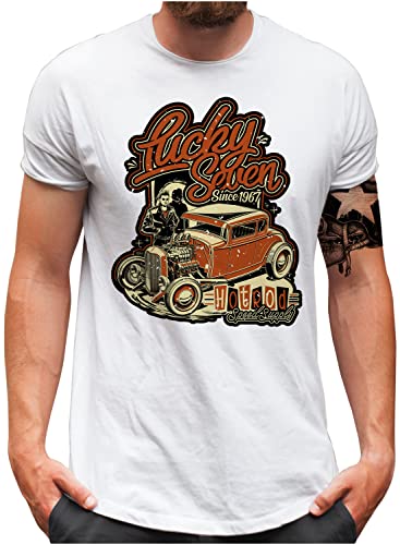 T-shirt Hot Rod Lucky 7 blanc grande taille 5XL pour passionné de tuning