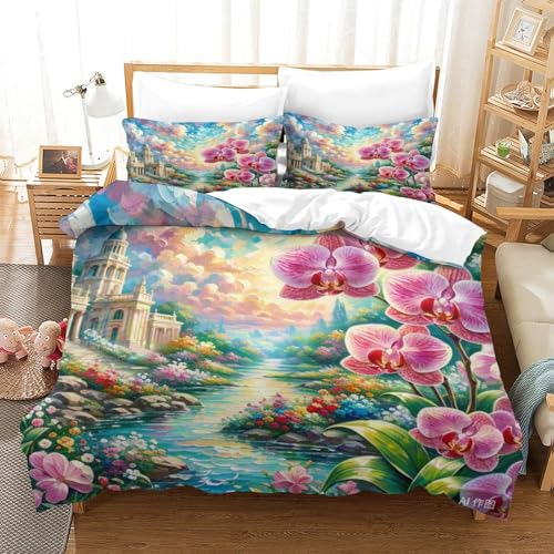 Parure de lit microfibre douce orchidée 3D avec fermeture éclair - 3
