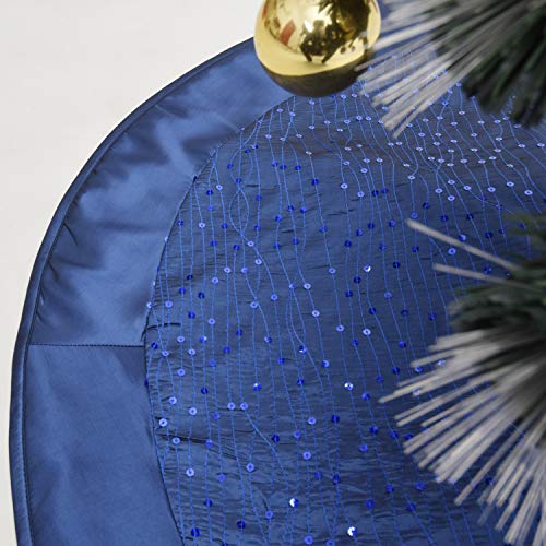 Gireshome Blue Sparkle Glitter Sequin Center,Faux Silk Stain Border Christmas Tree Skirt,Xmas Christams Holiday Party Decorations - 36Inch #TOP3