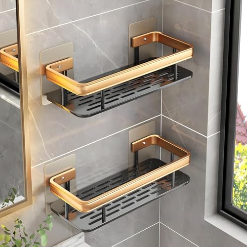 Image of Self-Adhesive Multipurpose Wall Mounted Bathroom Shelf and Rack for Bathroom and Kitchen,Space Saving Bathroom Organizer Shelf, Punch Free Wall Shelves, Wall Stand Black - (1)