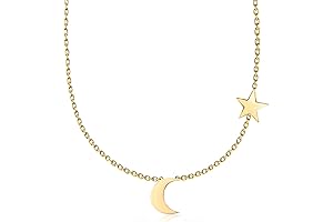 Dainty Crescent Moon and Star Gold Necklace