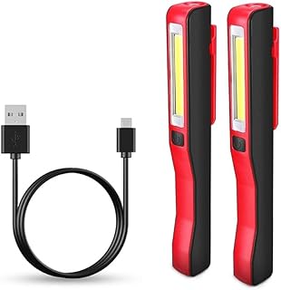 Gbivbe LED Inspection Lamp, Rechargeable Work Light, Portable Pocket Torch with Magnetic Clip, Super Bright COB Flashlight, Camping Lights for Household Workshop Emergency Use (2 Pack)