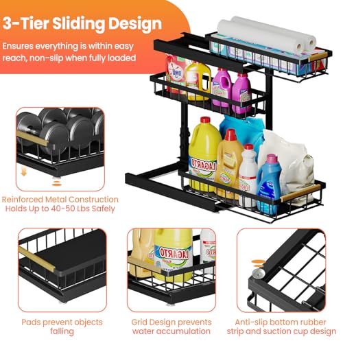 Image of Under Sink Organizer and Storage for Bathroom and Kitchen - 2 Pack 3 Tier