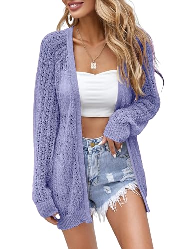 Image of Women Crochet Lightweight Cardigan Cover Up Open Front Long Sleeve Summer Cardigans