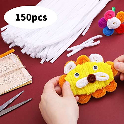 Image of Iuuidu 150 PCS Pipe Cleaners Chenille Stem, White Craft Pipe Cleaners | Pipe Cleaners DIY Craft, Fuzzy Sticks Pipe Cleaners Bulk for Arts and Crafts, Xmas Home Decoration