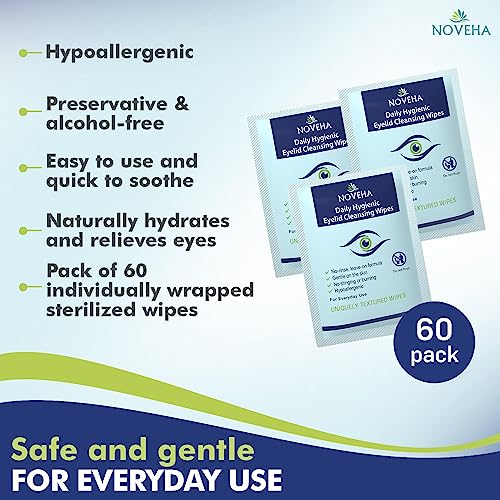 Hygienische Augenlid- und Wimperntücher, für Blepharitis und juckende Augen, Box mit 60 einzeln verpackten Wimperntüchern, natürlicher Make-up-Entferner und täglicher Reiniger