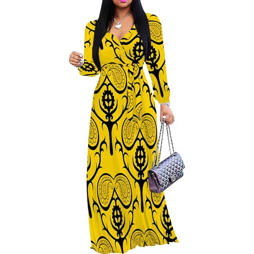 Image of PinkPatty Women's Long Sleeve Maxi Dress Plus Size Casual V Neck Wrap Dress with Pockets&Belt