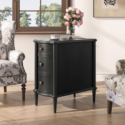 Image of JOINICE Narrow Nightstand with Drawers Set of 2, Vintage Black