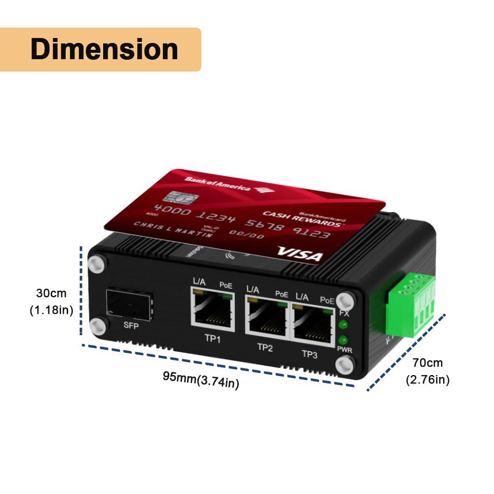 Switch Ethernet industriale Gigabit 3 porte PoE Switch in fibra PoE+ con slot SFP 100/1000M Guida DIN adattiva Switch di rete 10/100/1000Mbps IEEE802.3af/a