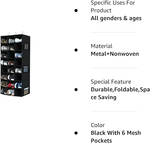 Miniatura 8 de Libeder Organizador de zapatos colgante de 24 secciones para armario organizadores colgantes de armario con 6 bolsillos laterales de malla zapatero