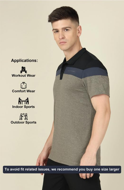 Image of TECHNOSPORT Men's Polo Neck Colorblock Half Sleeve T-Shirt - (MTP741 PRNT)