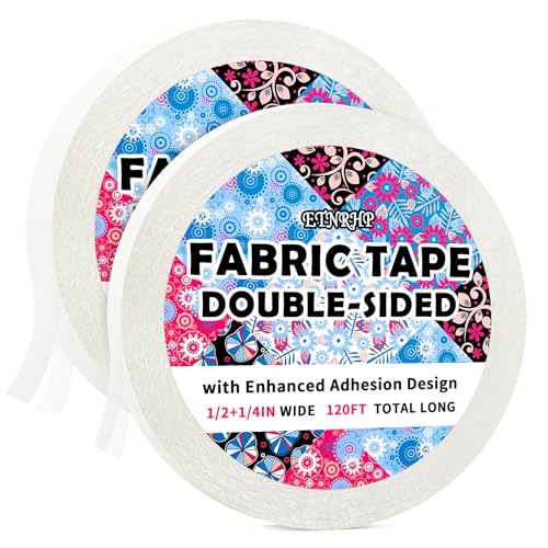 ETNRHP 2 Rolls Double-Sided Fabric Tape with Enhanced Adhesion - Hem Tape No Sewing No Ironing Required Perfect for Clothing Repairs Fabric Bonding Hemming and DIY Crafts (1/4inch+1/2inch)