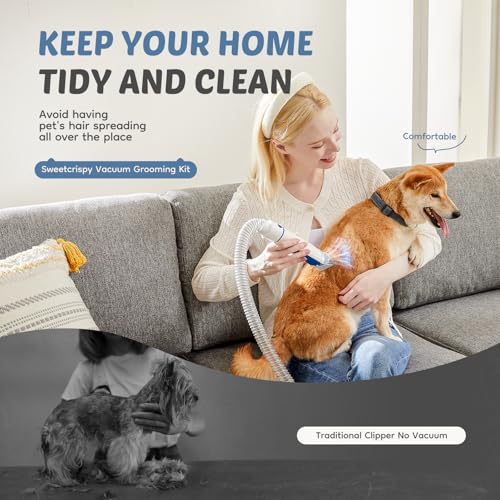 Image of DUMOS Pet Grooming Vacuum Kit 2.5L, 3 Adjustable Suction Modes Pet Clipper, 5 Professional Grooming Tools with Cordless Low Noise Dog & Cat Hair Clippers, Blue & White