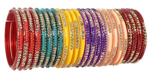 Image of NMII Fancy Glass Bangle Set For Women & Girls | Kada Bangles For Daily Use | Kaanch Ke Kade | Multicolor Kada Set | Chudi For Women | Fancy Women's Bangles For Wedding, Party & Gift
