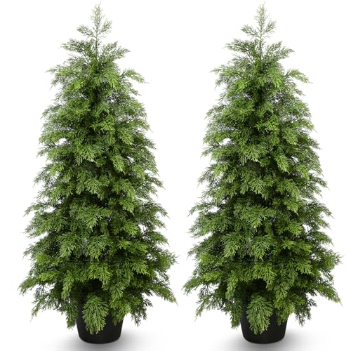 Image of 3FT Artificial Cedar Topiary Trees,2 Pack UV Resistant Faux Pine Tree