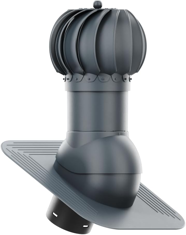 ROOFIVENT IVENT ROTO 6 inch ROUND TURBINE exhaust roof vent for Kitchen/Bathroom/Attic ventilation for Shingle and Slate roof/Graphite/built in spirit level/Polypropylene/Condensation Drainage system