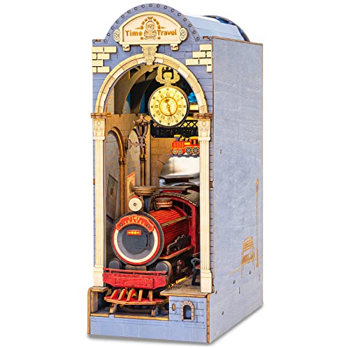 ROBOTIME Book Nook Kit, Casa Libros de Madera, Bookend con Luces LED, Hogar, Decoración de Estantería (Viaje en el Tiempo)