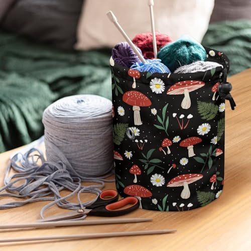 Image of Sellikakes Mushroom Floral Small Yarn Bag Yarn Holder Crochet Organizer, Crocheting Storage Bag, Knitting Bag Yarns Store Skein Ball, Crochet Project, Knitting Supplies