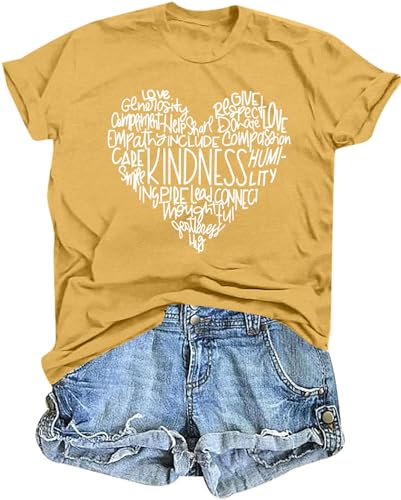 MOUSYA Womens Kindness Graphic T-Shirt: Cute Be Kind Graphic Tees Inspirational Letter Shirt Teacher Casual Tops