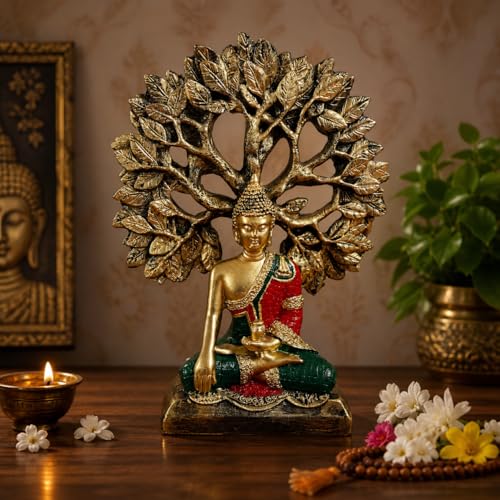 Image of eCraftIndia Buddha Idol for Home Decor Living Room | Gautam Buddha Statue Under the Bodhi-Tree | Showpiece Gift for Housewarming Birthday