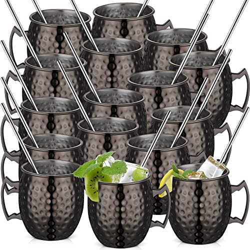 16 Packs Moscow Mule Cups With Straws 18 Oz Black Mule Mugs Hammered Stainless Steel Mugs Bulk For Drinking Home Drinkware Gifts #TOP17