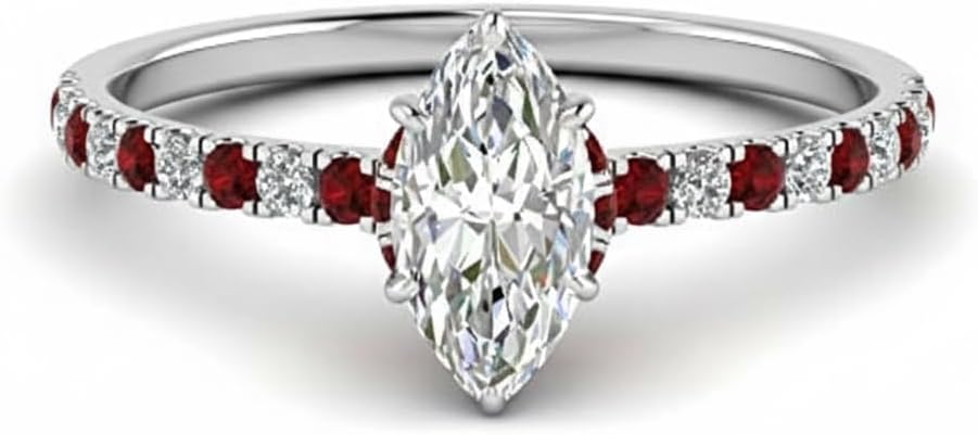 Choose Your Gemstone Marquise Shape 925 Sterling Silver Halo Engagement Rings Hidden Halo Petite Diamond CZ Ring Lightweight Office Wear Gift Jewelry for Women : US Size Size 4 to 12