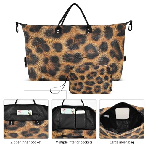 Brown Leopard Print Texture Travel Duffel Bag Large Capacity Weekender Bag with Toiletry Bag Detachable Shoulder Strap Travel Tote Bag for Women2