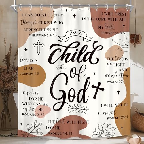 Homewelle Brown Abstract Bible Verse Shower Curtain Boho 60Wx72H Inch Decor