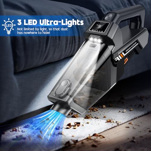 Image of EYYA Handheld Vacuum Cordless, 16KPA Powerful Suction Hand Held Vacuum Cleaner Dust Busters Cordless Rechargeable, HD Display & 3 LED Lights, Portable Vacuum for Car, Home, Pet Hair