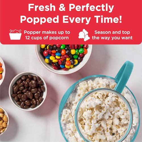 Ecolution Patented Micro-Pop Microwave Popcorn Popper with Temperature Safe Glass, 3-in-1 Lid Measures Kernels and Melts Butter, Made Without BPA, Dishwasher Safe, 3-Quart, Teal